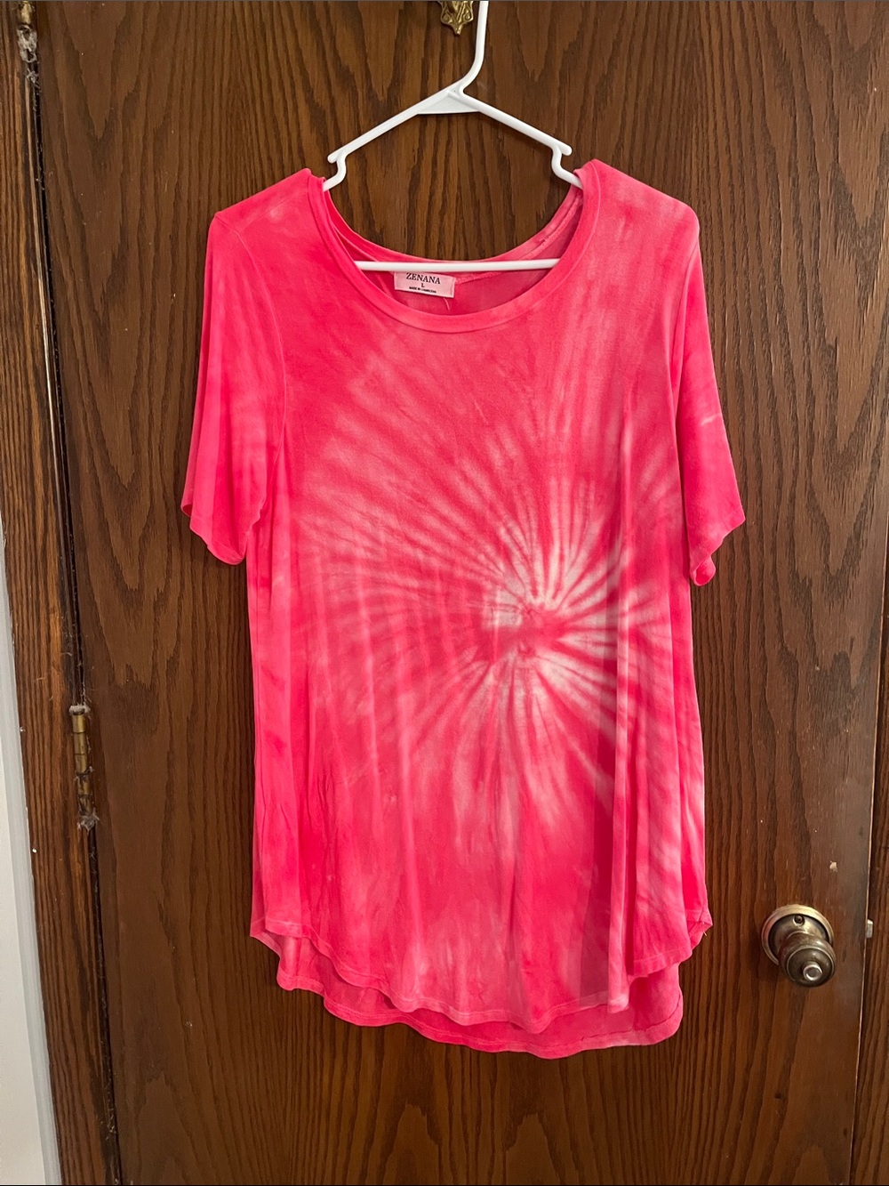 Zenana Outfitters Bright Pink Tie-Dye Short Sleeve Top